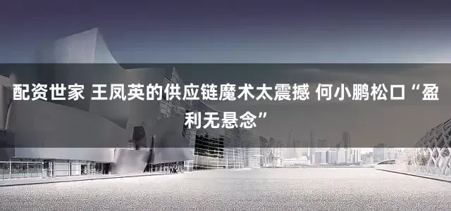 配资世家 王凤英的供应链魔术太震撼 何小鹏松口“盈利无悬念”