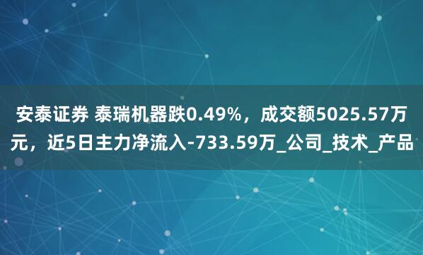 安泰证券 泰瑞机器跌0.49%，成交额5025.57万元，近5日主力净流入-733.59万_公司_技术_产品